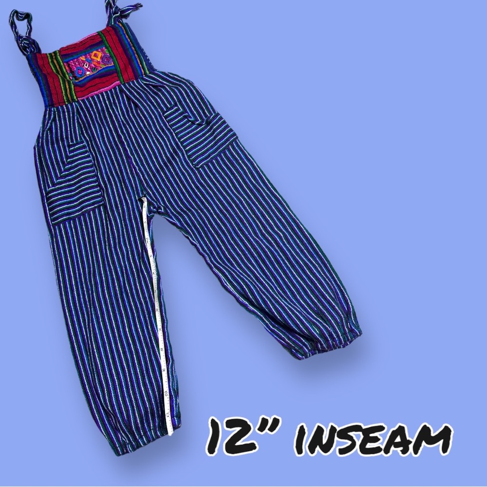 EUC Children’s Woven Multi-Color Striped Knit Romper. Adjustable Size 2-3T - Picture 3 of 8